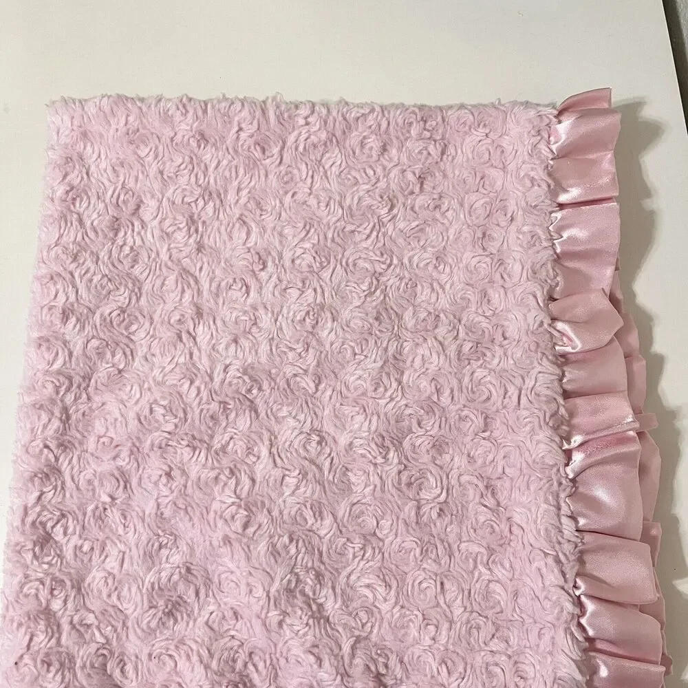 Carter's Pink Rosette Swirl Baby Blanket Satin Ruffle Trim Back Security Lovey